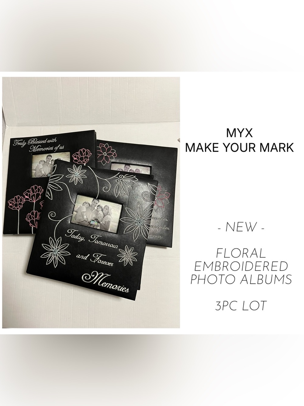 MYX MAKE YOUR MARK - NEW - 3PCS - FLORAL EMBROIDERED PHOTO ALBUMS